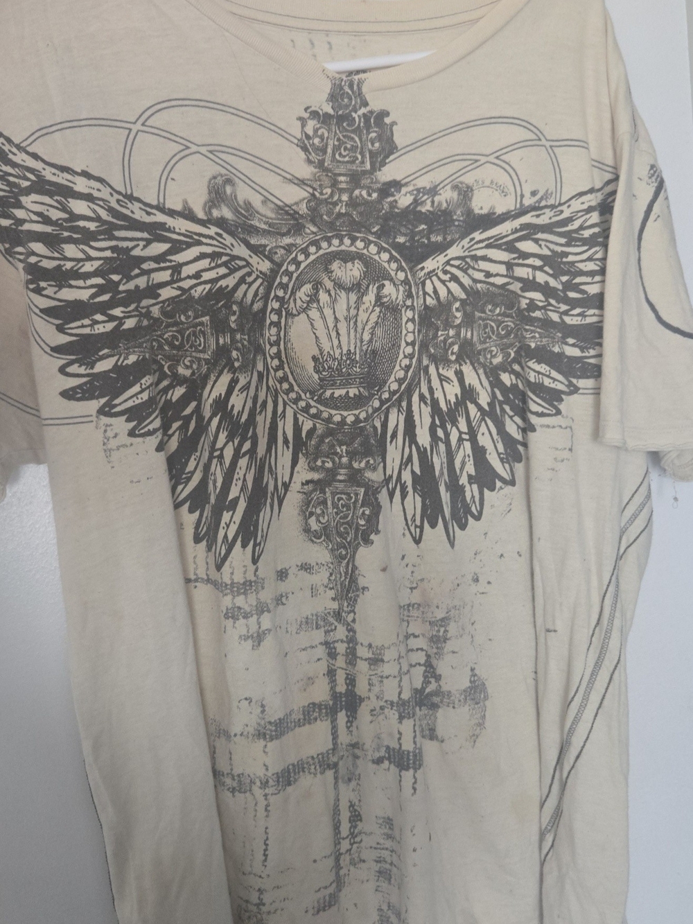 Helix Beige Short-Sleeve Tee with Black Winged Crest Graphic